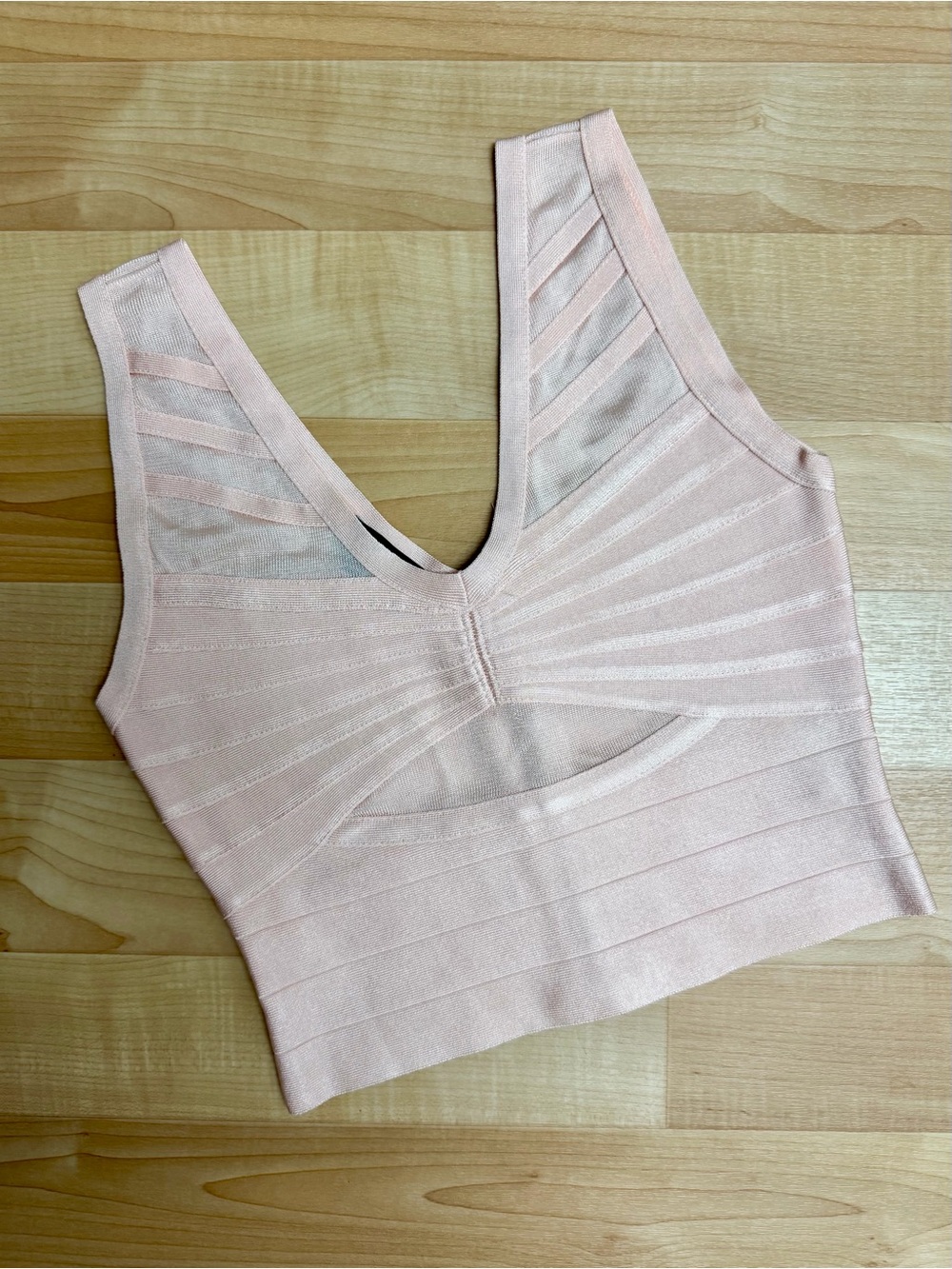 Bebe Blush Pink Bandage Crop Top Size M Twist Front Cutout Mesh Back Zip Y2K